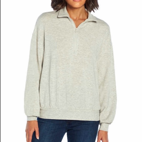 Three Dots Ladies' Quarter Zip Pullover, Light Gray - Picture 2 of 4